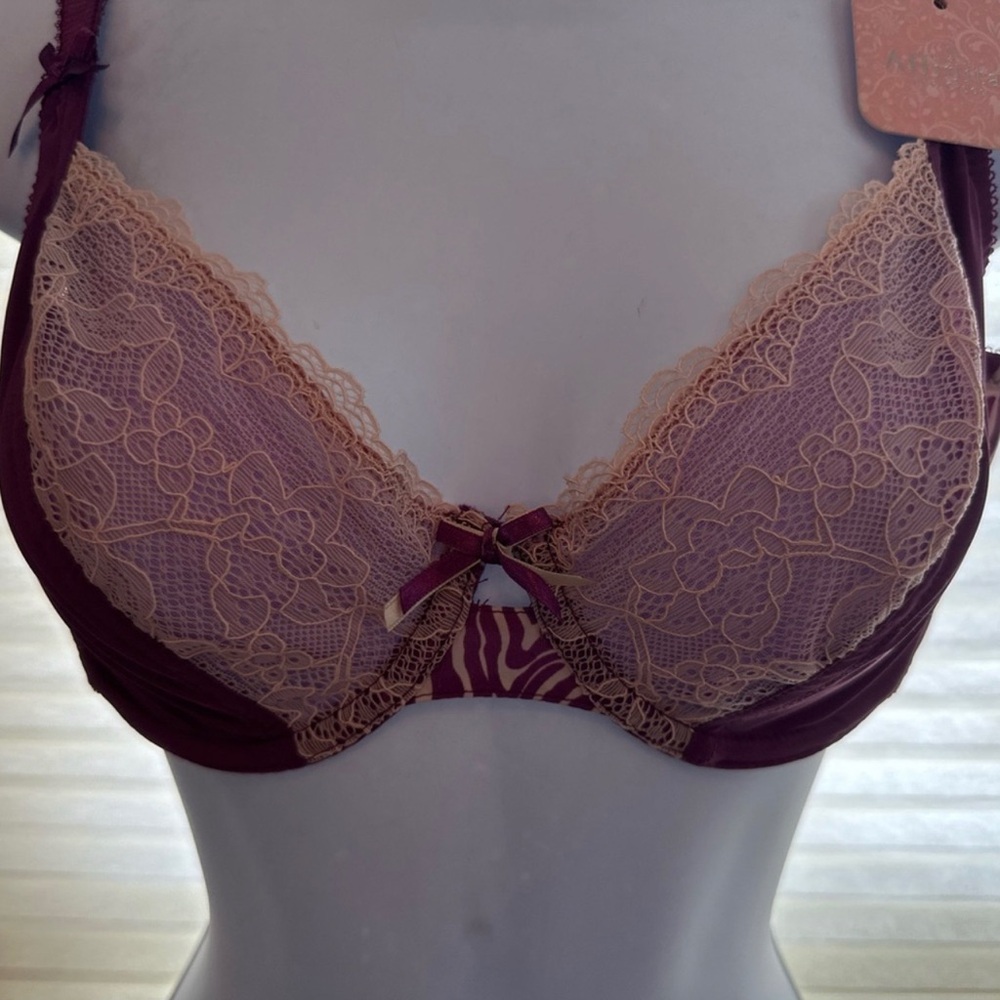 NWT Affinitas Purple and Cream Lace Bra Intimates
